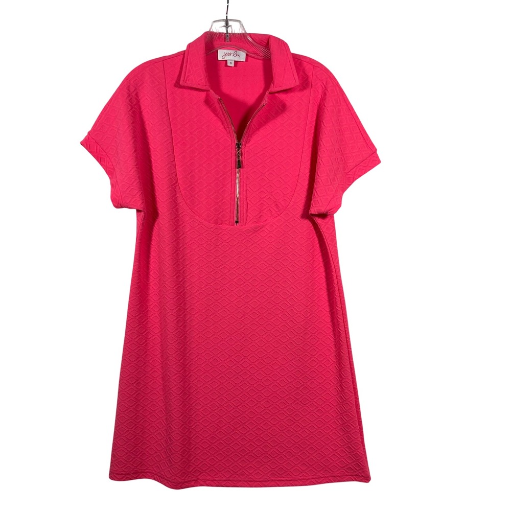 Jess Lea Pink Quilted Half Zip Polo Collar Shift Dress Small Hot Pink Sporty